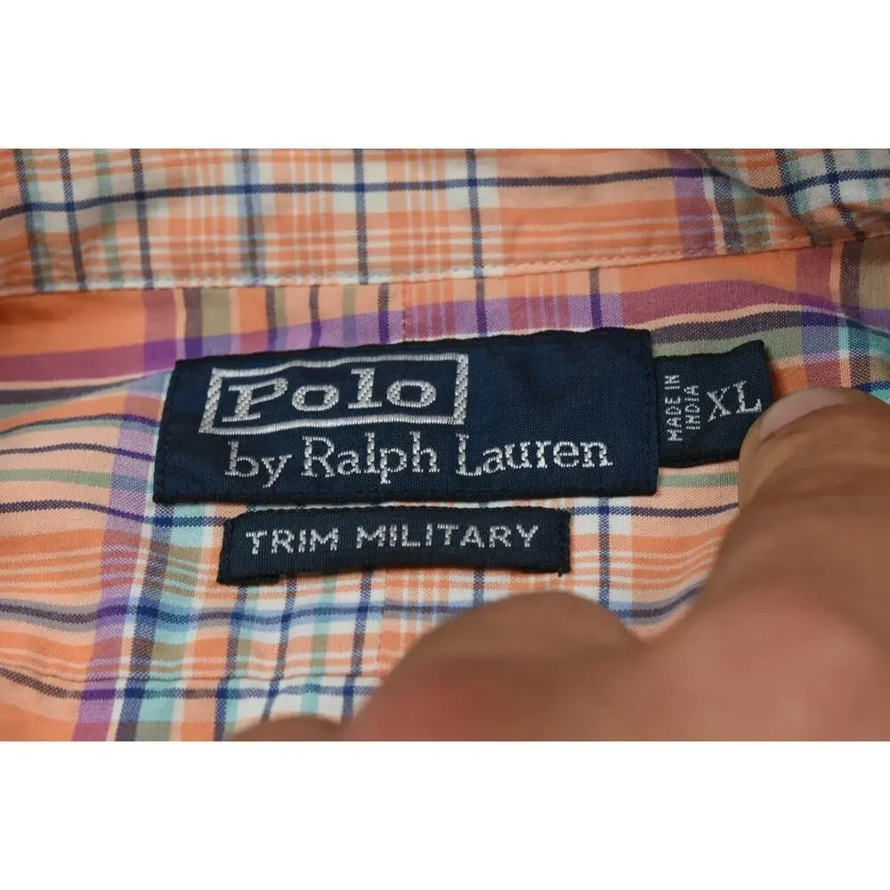 Vintage Polo Ralph Lauren Trim Western Shirt Mens XL Orange Plaid Long Sleeve